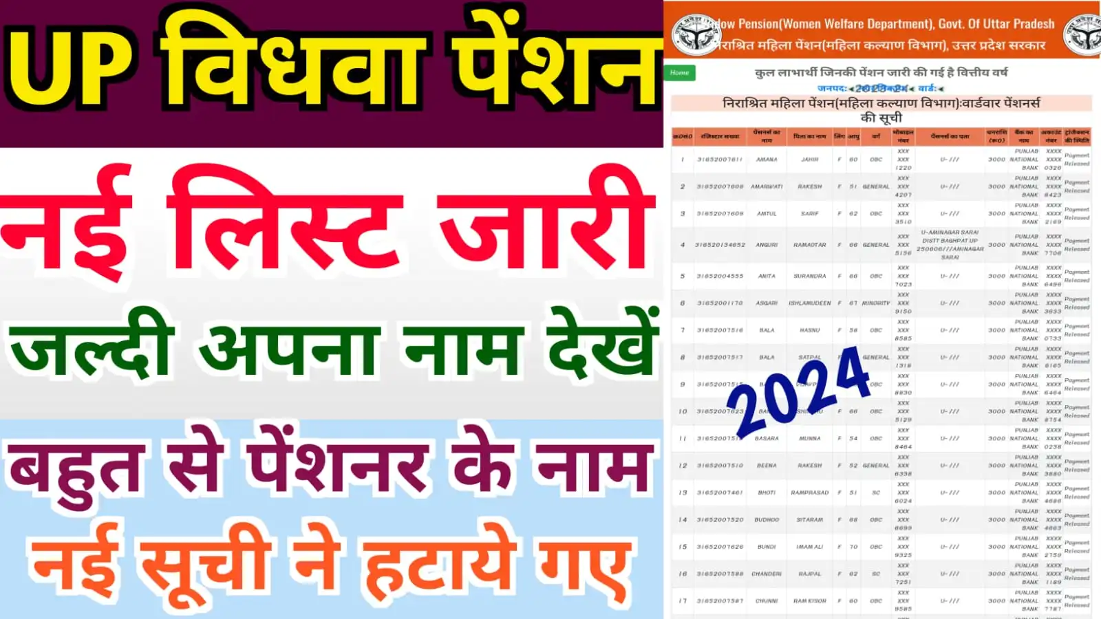 New UP Vidhwa Pension Suchi 2024 : नई विधवा पेंशन योजना की लिस्ट कैसे देखें :