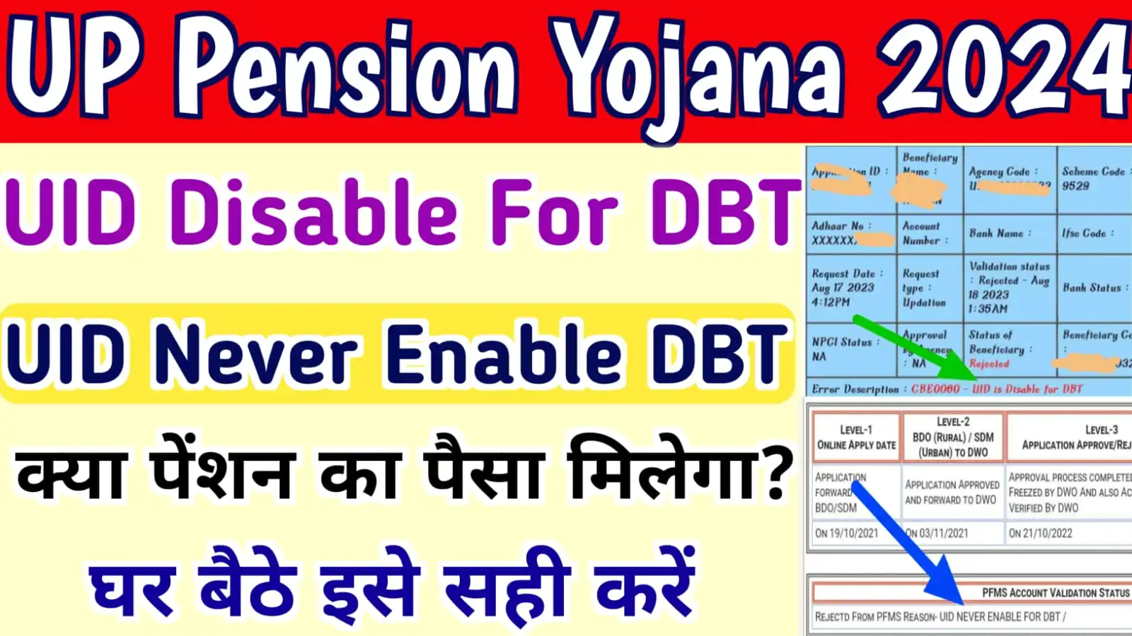 UID is Disable For DBT/ UID Never Enable For DBT : UP Pension Problem Solution 2024