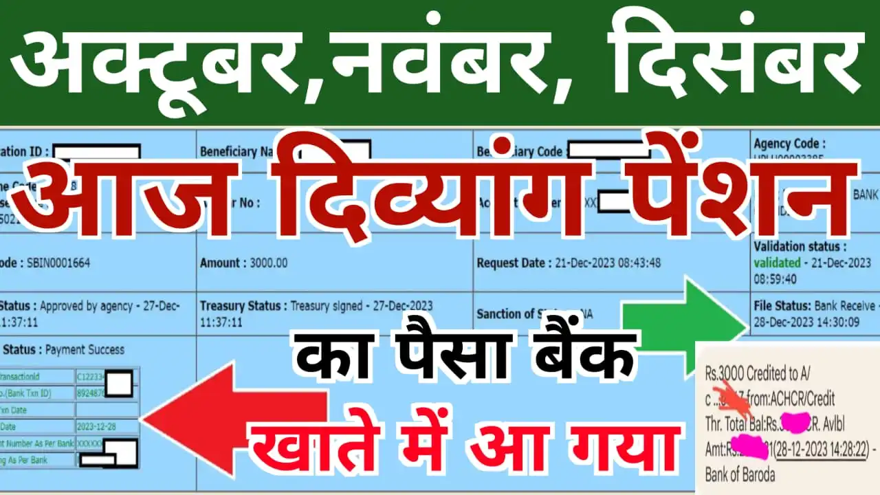 UP अक्टूबर, नवम्बर, दिसम्बर की दिव्यांग पेंशन का पैसा बैंक खाते में भेजा गया : UP Divyang Pension Payment Quarter 3 Release