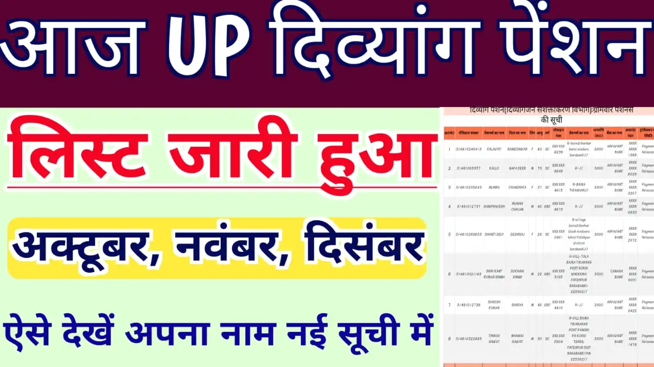 आज यूपी दिव्यांग पेंशन 2023-24 तीसरा लिस्ट जारी : UP New Divyang Pension List - जल्दी अपना नाम चेक करें