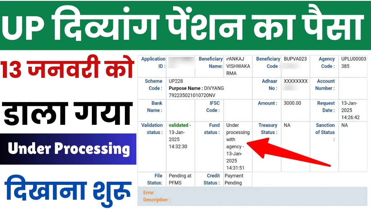 13 जनवरी को फिर से दिव्यांग पेंशन का पैसा डाला गया : UP Divyang Pension Kab Aaegi