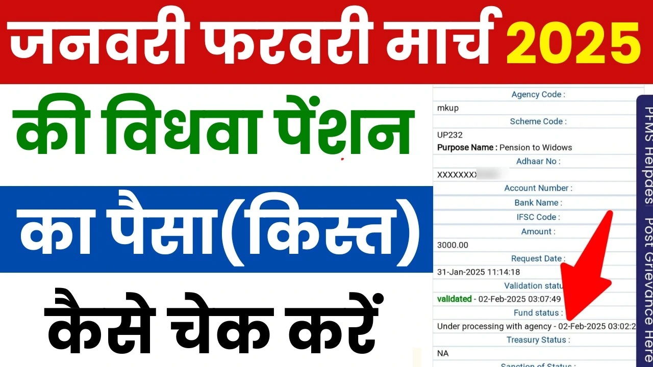 जनवरी फरवरी मार्च 2025 की विधवा पेंशन किस्त कैसे कैसे चेक करें : Check New Vidhwa Pension Payment