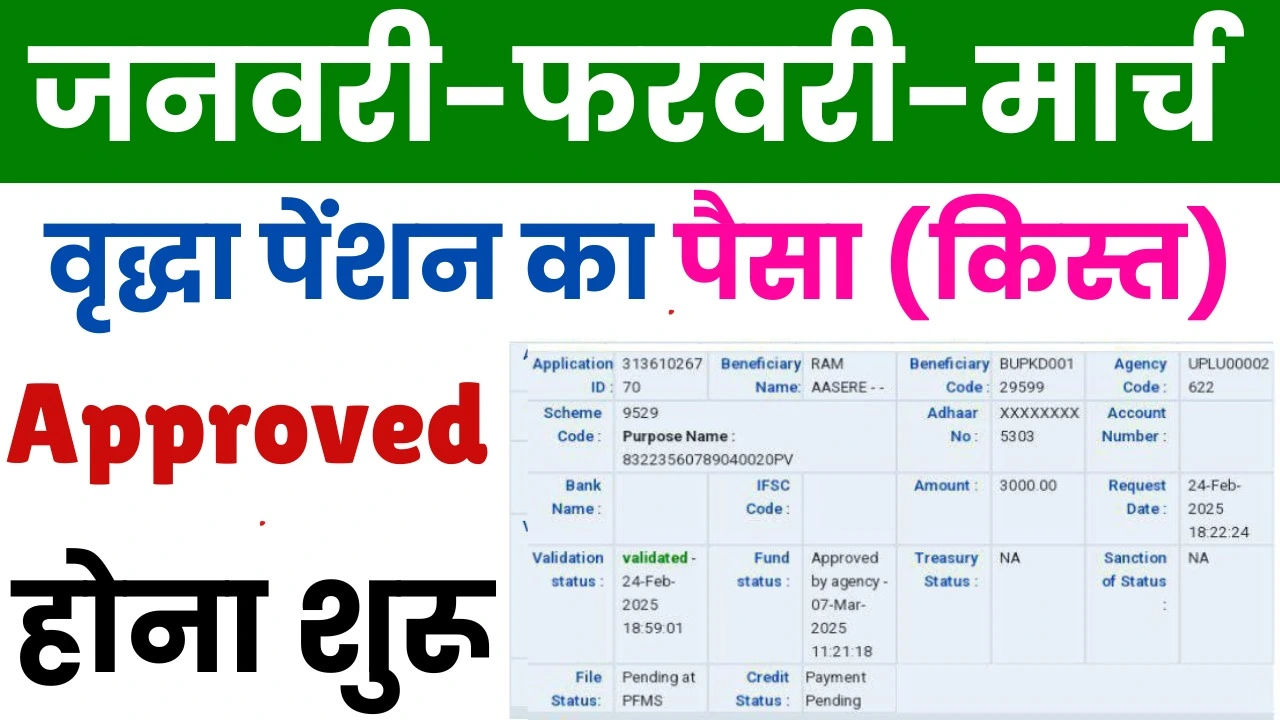 यूपी वृद्धा पेंशन का पैसा Approved होना शुरू जनवरी फरवरी मार्च का : Old Age Pension Payment Fund Approved