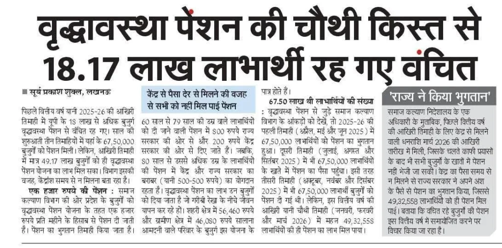 वृद्धावस्था पेंशन की चौथी किस्त से 18.17 लाख लाभार्थी रह गए वंचित, जानें पूरा मामला - UP Old Age Pension Update