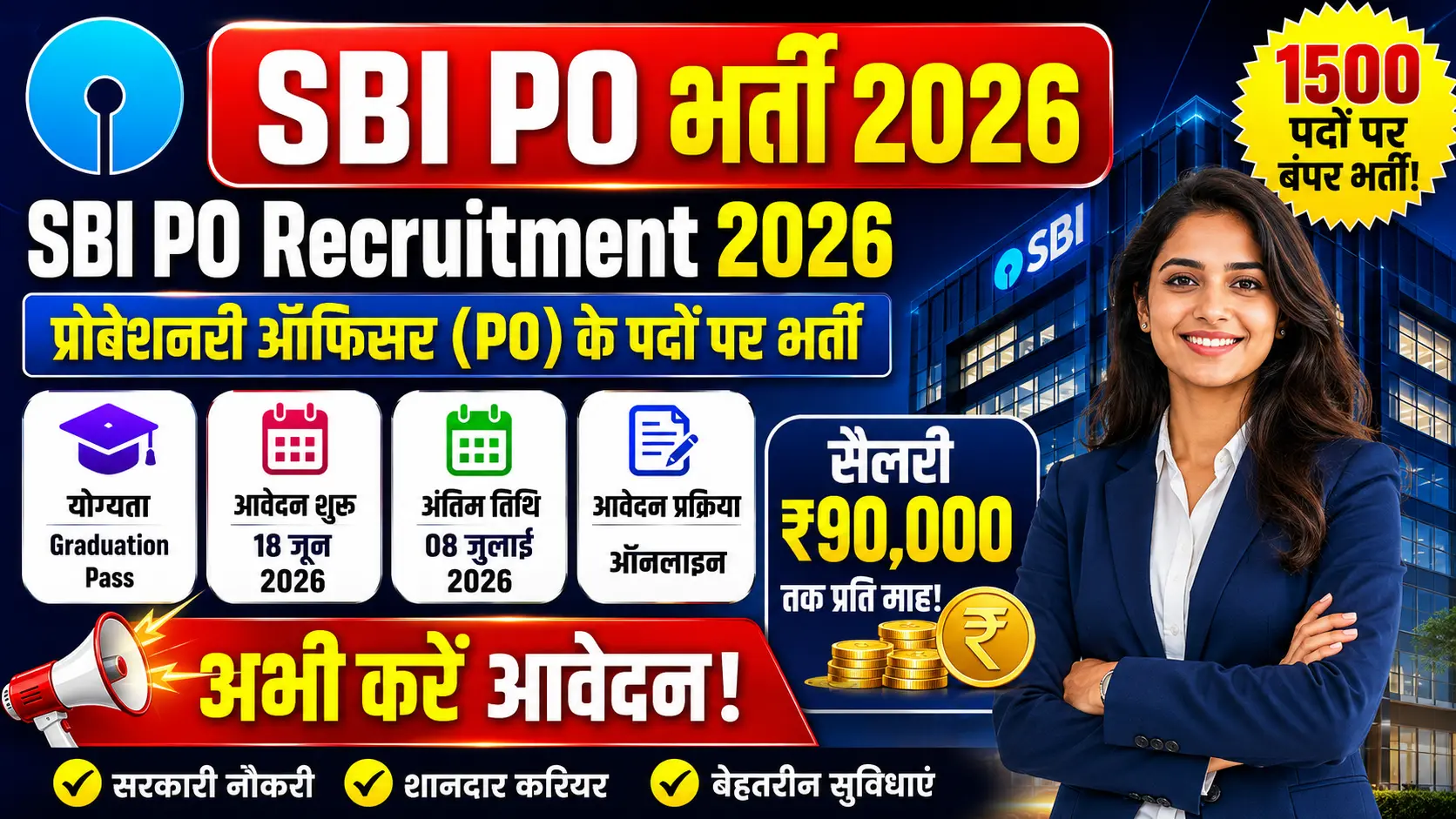 SBI PO Recruitment 2026: 1500 PO पदों पर निकली भर्ती, जानें योग्यता, सैलरी और आवेदन प्रक्रिया